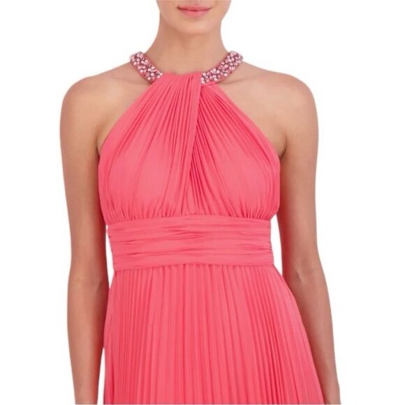 Eliza J NWT Crystal Detail Pleated Gown in Melon Size 14 - Picture 4 of 8